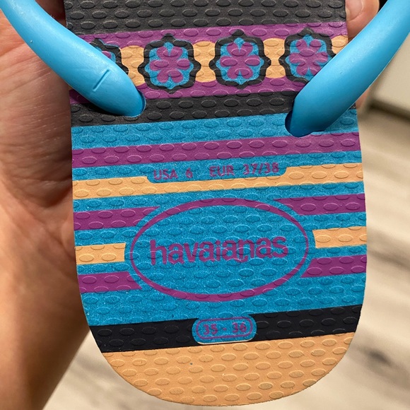 HAVAIANAS Slim Blue flip flops with Hawaiian hibiscus flower print Women’s Size6 - Picture 4 of 5
